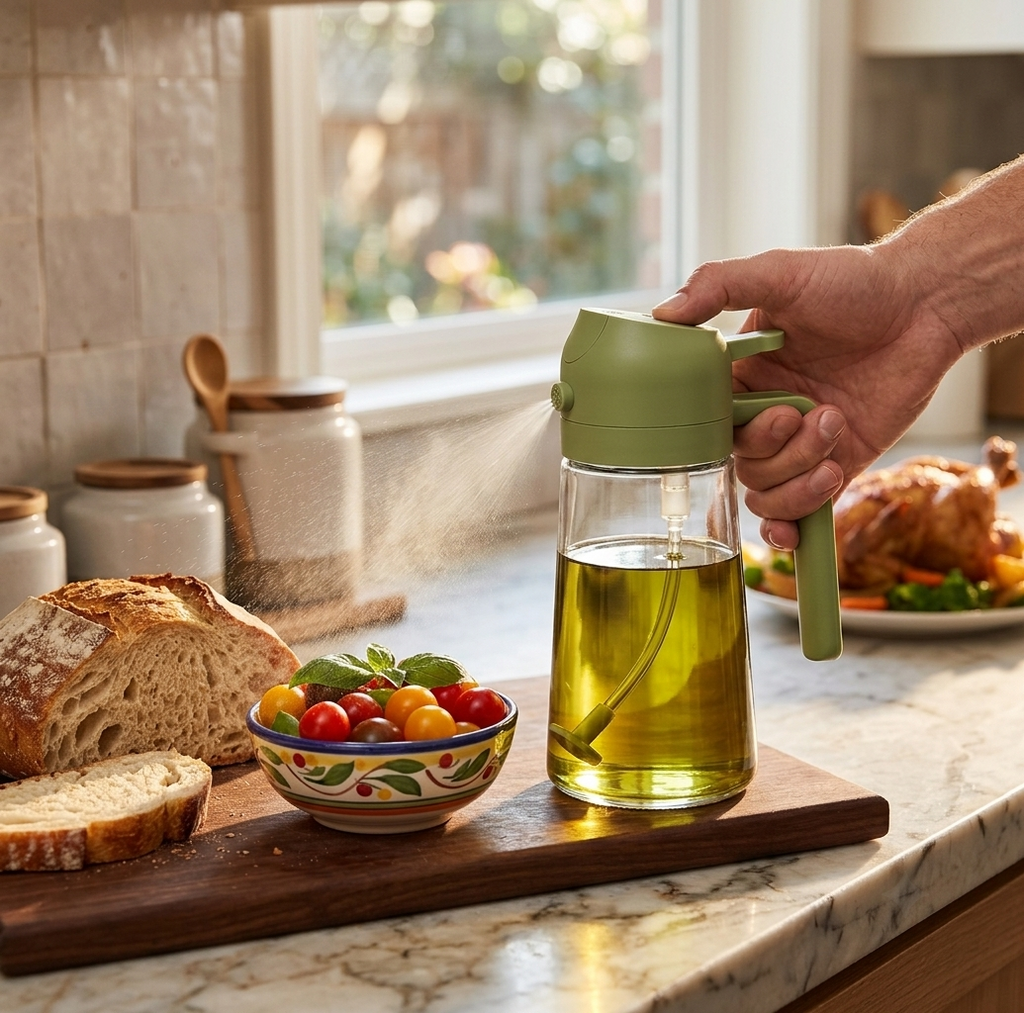 2-in-1 Glass Oil Dispenser & Sprayer Bottle